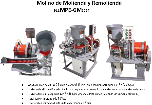 Molino de Molienda y Remolienda de 3 to 10 Kilos Hr Clasificador
